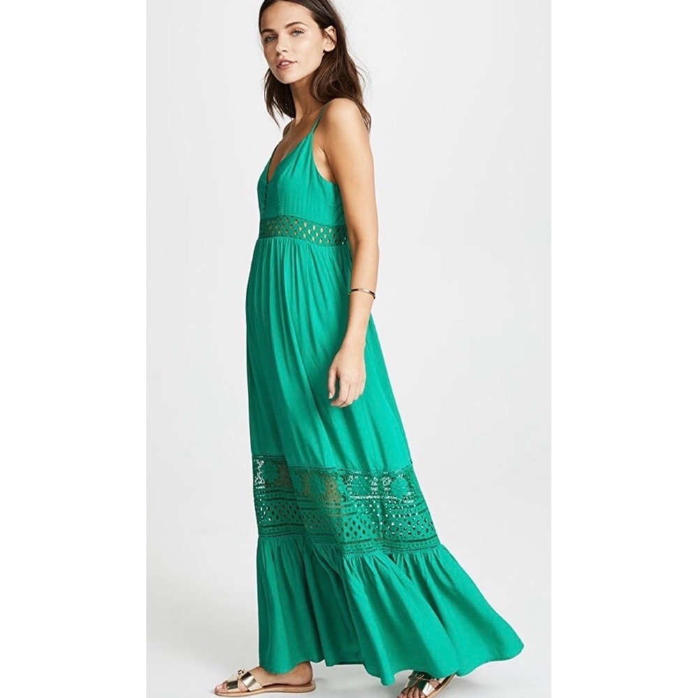 BB Dakota Babydoll Resort Preppy Eyelet Crochet Lace Tiered Maxi Dress Womens 4